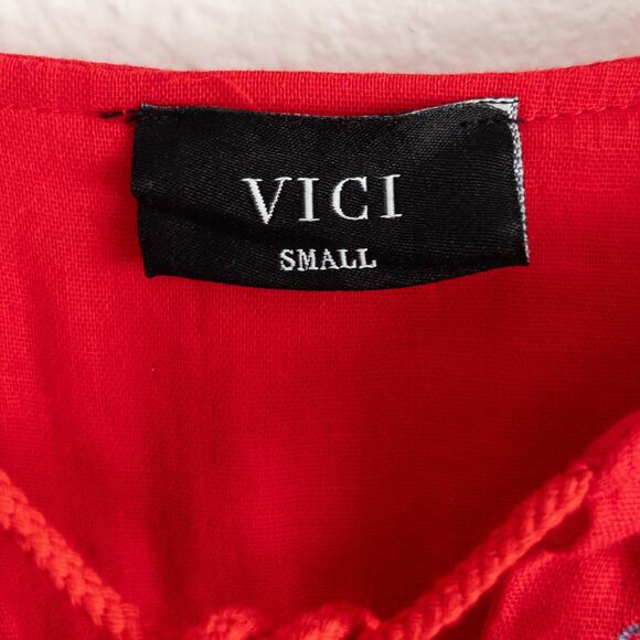 VICI Kells Cotton Embroidered Red Mini Dress Size Small - Picture 7 of 9